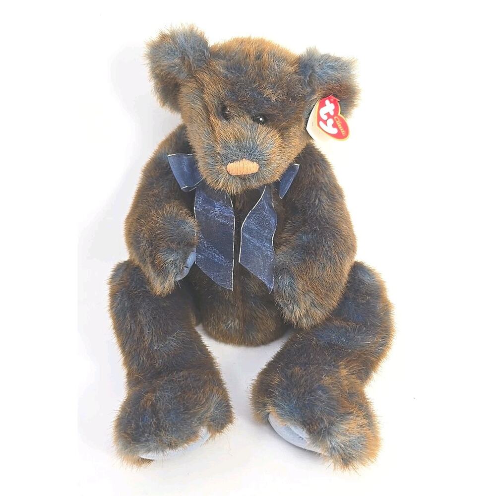 1999 Ty Beanie Classic "Broderick" Retired Brown Blue Bear 16" Tall BB3